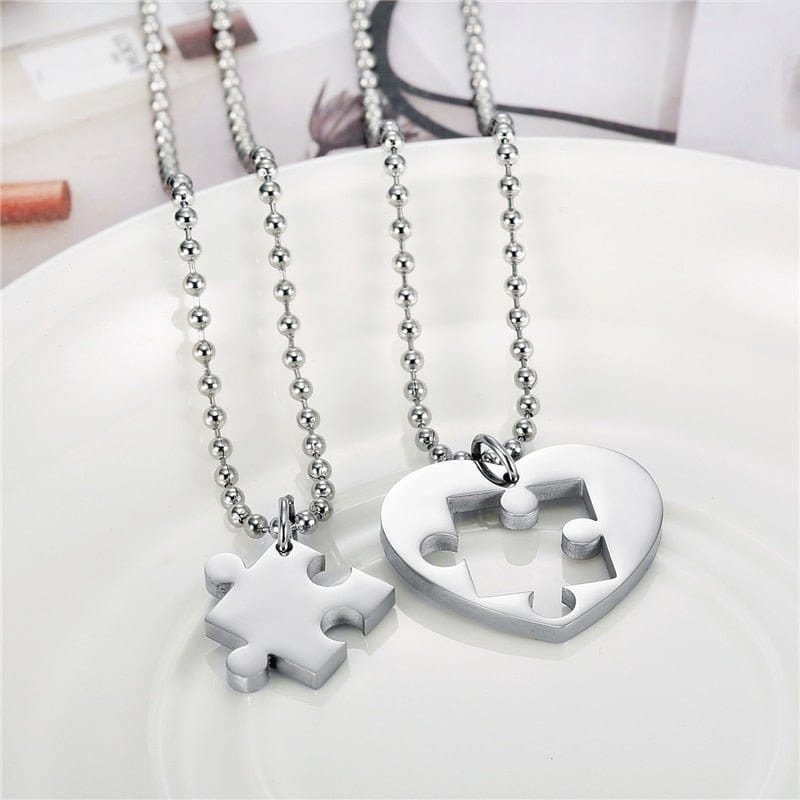 Heart Puzzle Couple Necklace