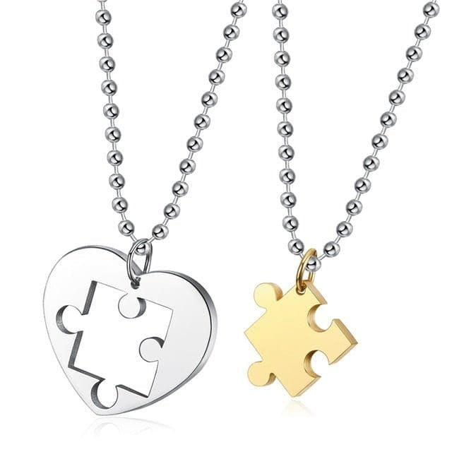Heart Puzzle Couple Necklace