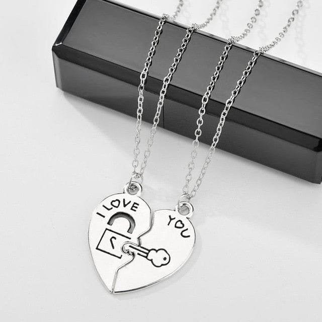 Key & Lock Heart Necklace for Couples