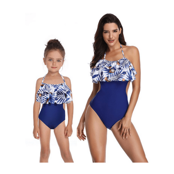 Mom and Daughter Blue 1 Piece Swimsuit