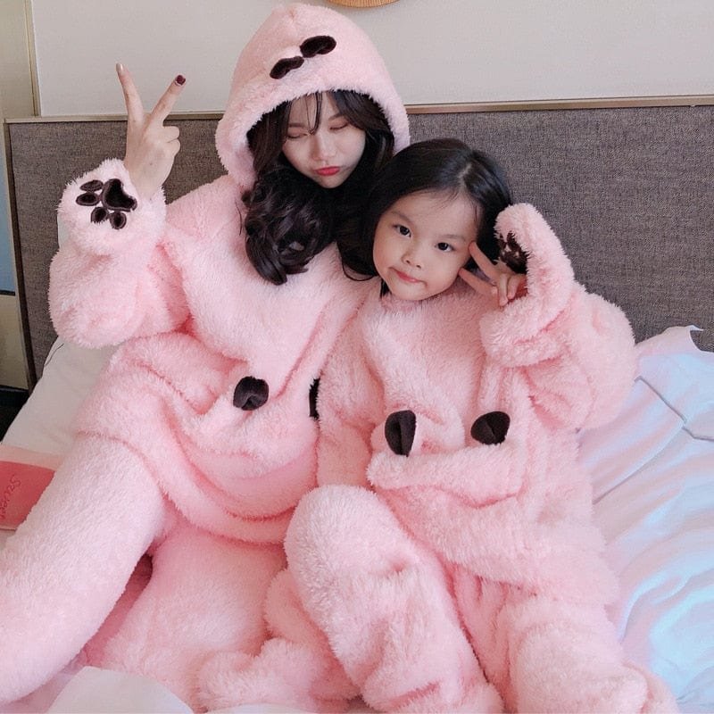 Mom and Daughter Plush Pajamas