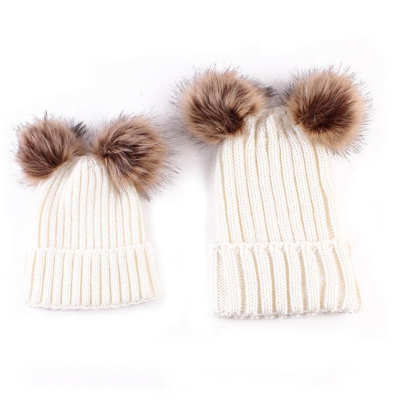 Mother and Daughter Matching Pompom Hats