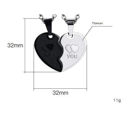 Couple Heart Necklace - I Love You