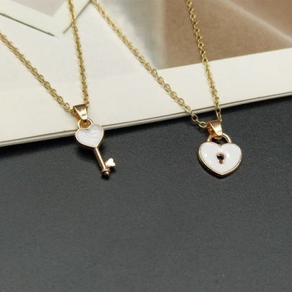 Heart and Key Necklace Set for Couples