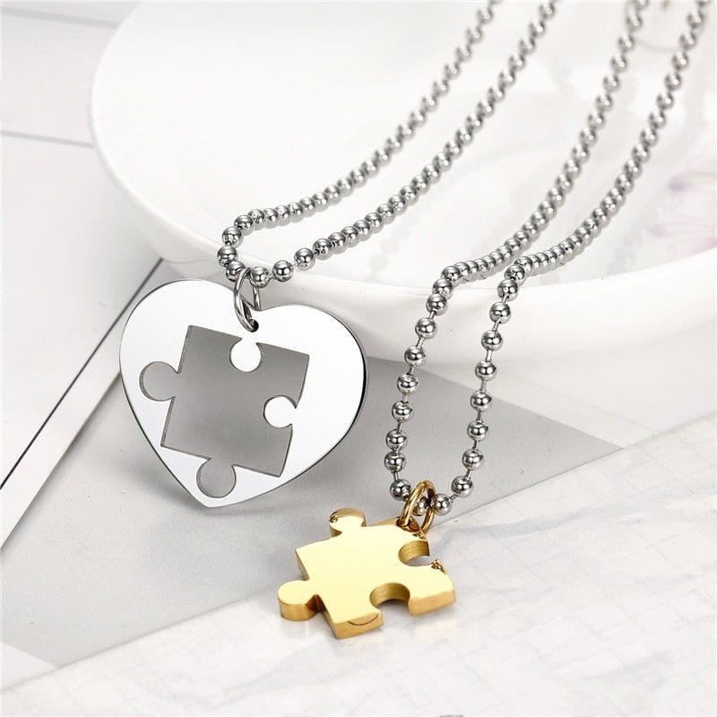 Heart Puzzle Couple Necklace