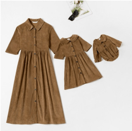 Kaki Mommy and Me Shirt Dresses