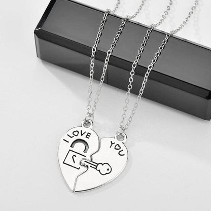 Key & Lock Heart Necklace for Couples