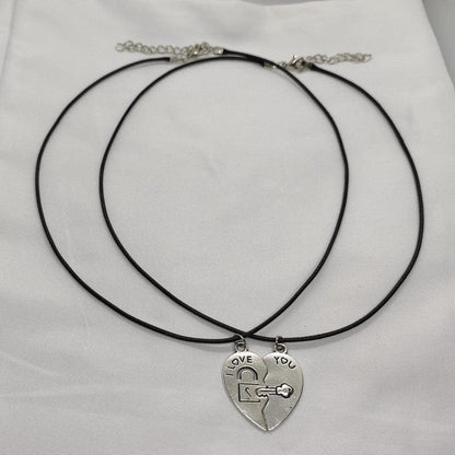 Key & Lock Heart Necklace for Couples