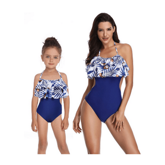 Mom and Daughter Blue 1 Piece Swimsuit