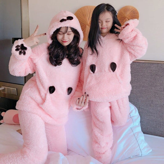 Mom and Daughter Plush Pajamas