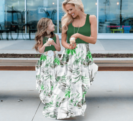 Mother and Daughter Green Summer Dresses