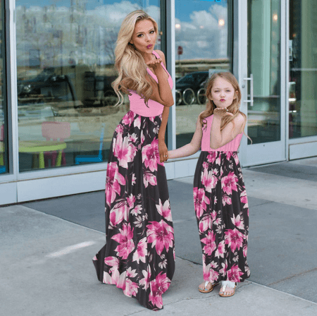 Mother and Daughter Pink Floral Dresses