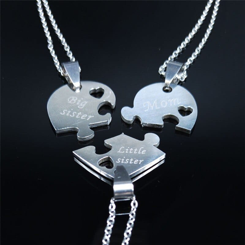 Mother Daughter Heart Necklace Silver