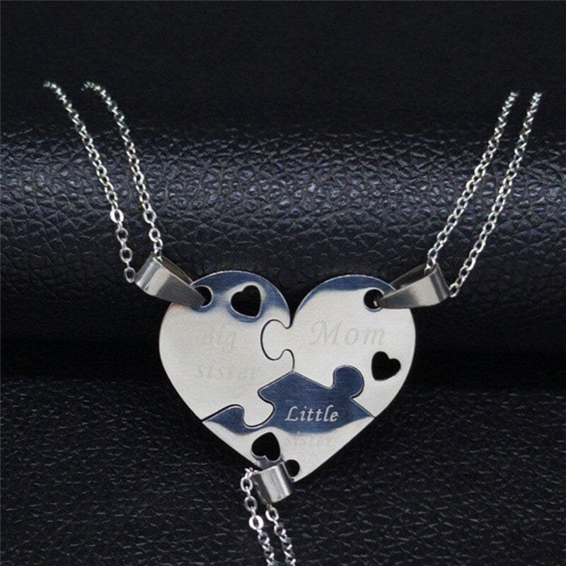 Mother Daughter Heart Necklace Silver