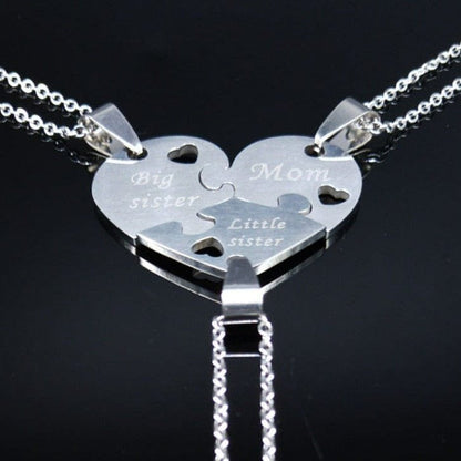 Mother Daughter Heart Necklace Silver
