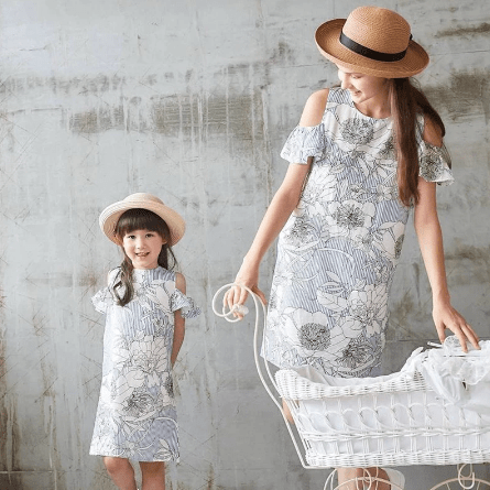 Mum and Daughter Grey Dresses